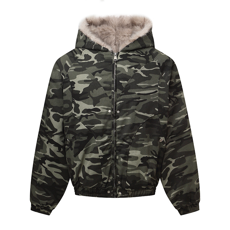 Chaqueta bomber de camuflaje Chaqueta bomber de camuflaje con capucha y forro de pelo verde