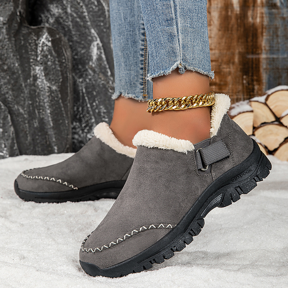 Outdoor snow boots with low cut lightweight and plush cotton tow image 8