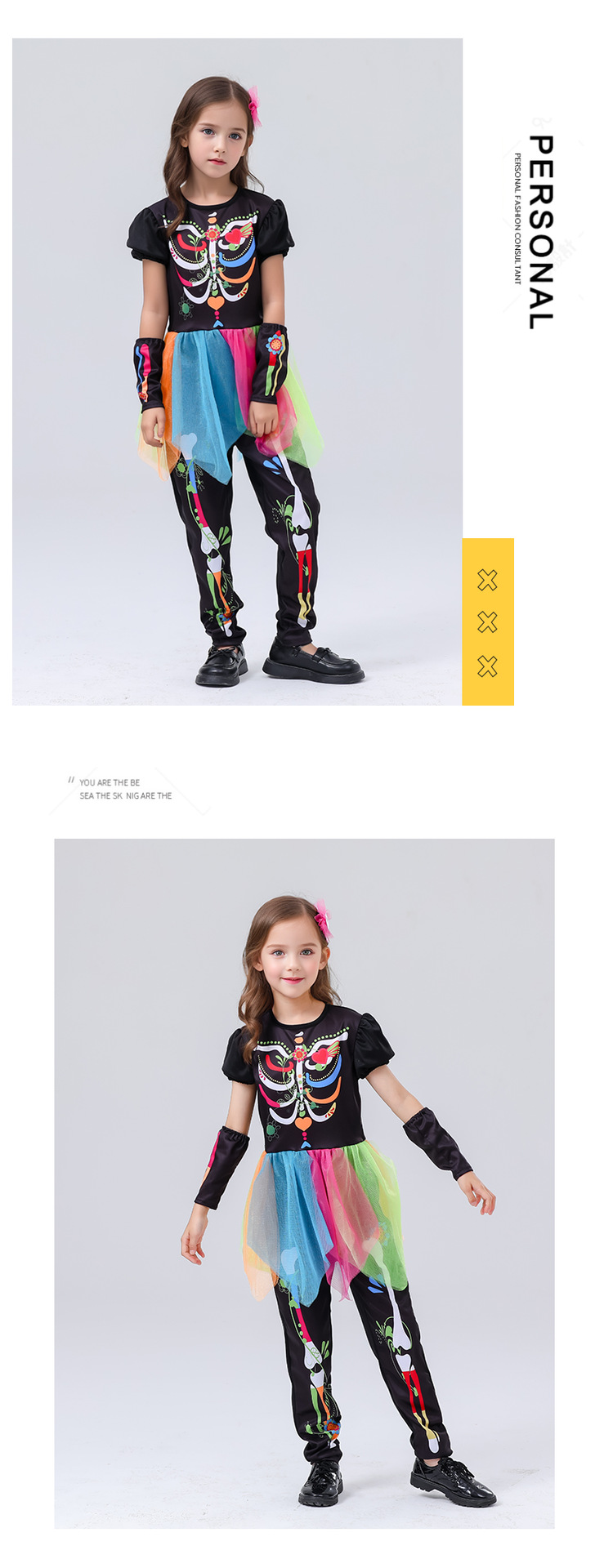 Day of the Dead Skeleton Princess Costume for Girls detail image 1
