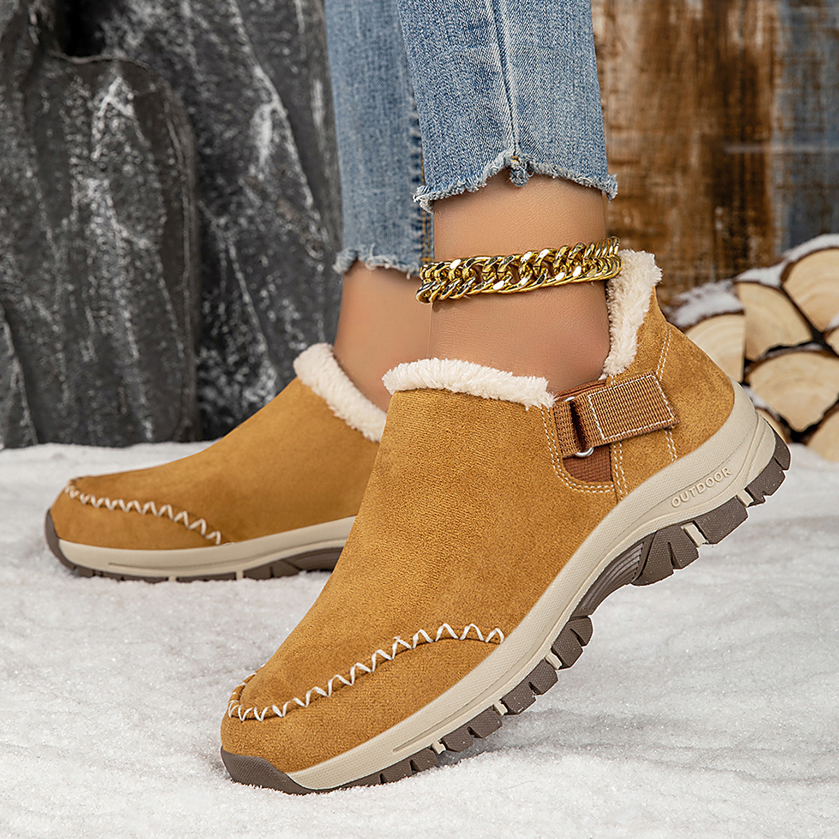 Outdoor snow boots with low cut lightweight and plush cotton tow image 9