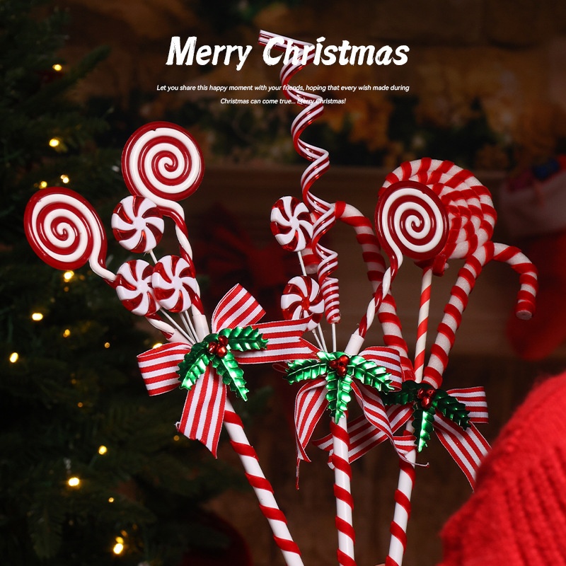 Christmas Decorative Handheld Red White Green Candy Cane Candy Roll Christmas Tree Ornament Scene Decoration Hanging Accessory
