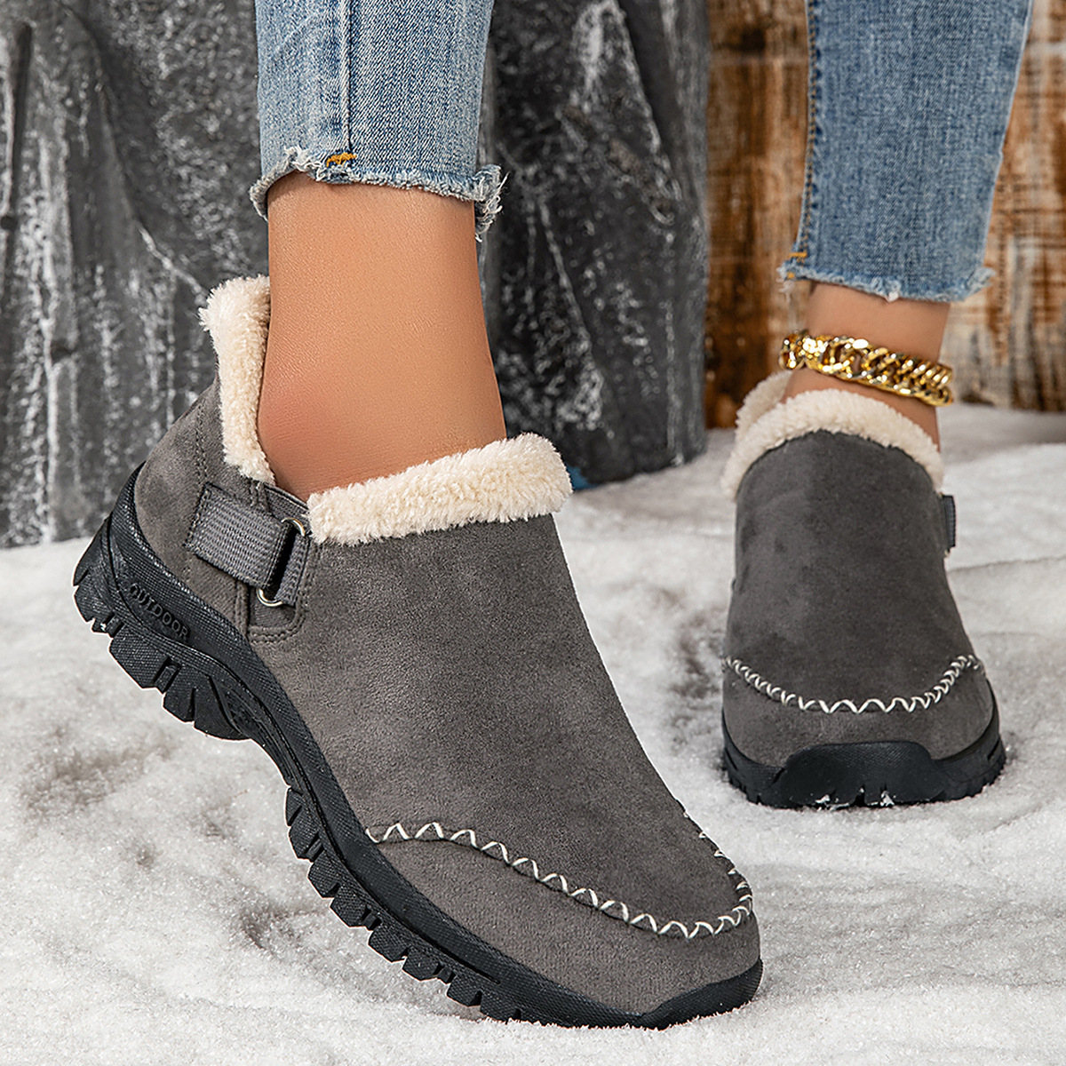 Outdoor snow boots with low cut lightweight and plush cotton tow image 4