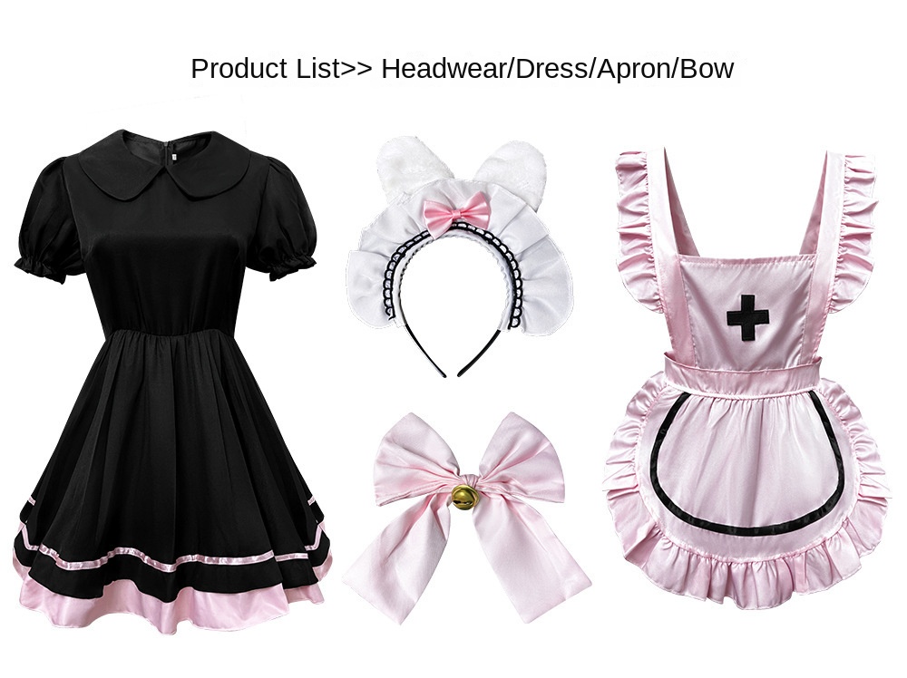 Pink Black Maid Lolita Costume for Women detail image 1
