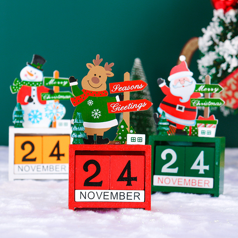 Christmas 3D Wooden Calendar Creative Snowman Santa Claus Wooden Desktop Calendar Christmas Decoration