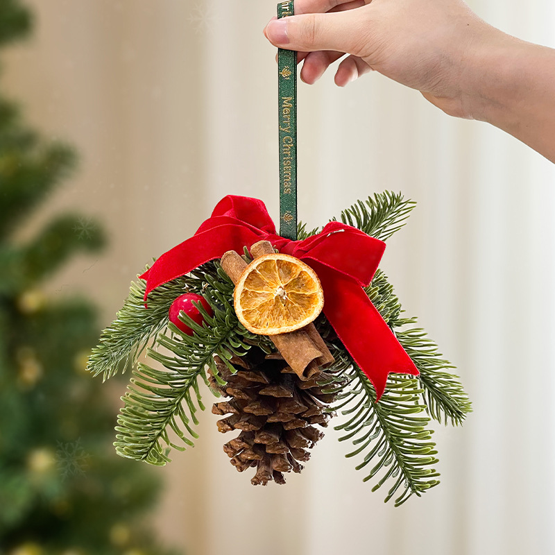 Christmas Decorative Artificial Pinecone Bell Hanging Ornament Car Pendant Berry Vine RingSmall Wreath Eucalyptus Wreath
