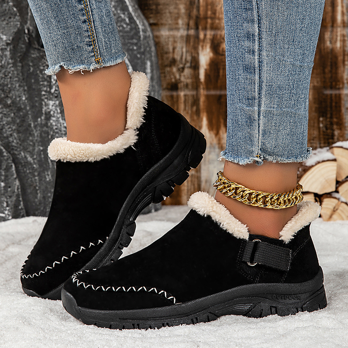 Outdoor snow boots with low cut lightweight and plush cotton tow image 3