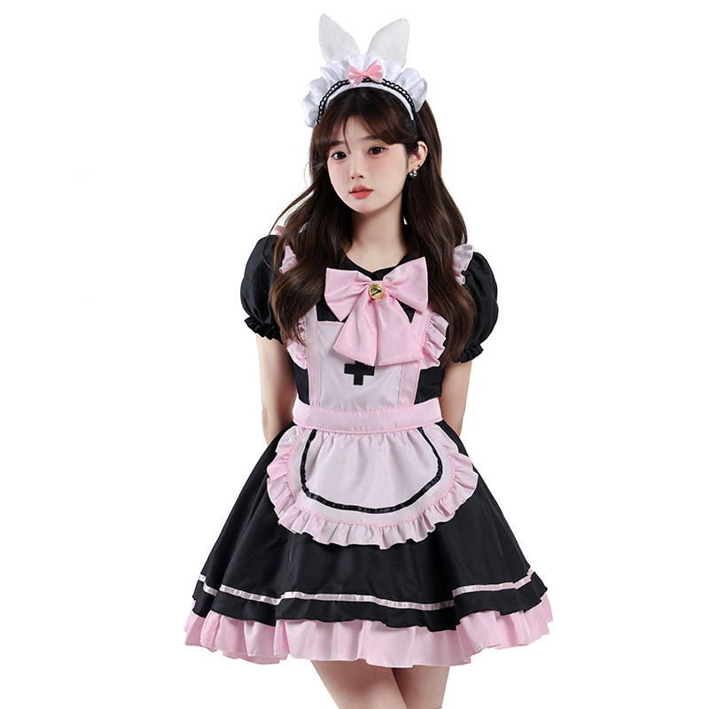 Pink Black Maid Lolita Costume for Women detail image 5