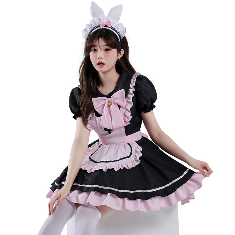Pink Black Maid Lolita Costume for Women detail image 2