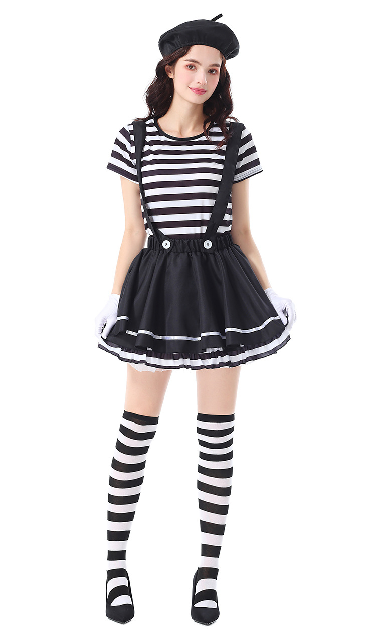 Striped Mime Clown Costume for Women detail image 4