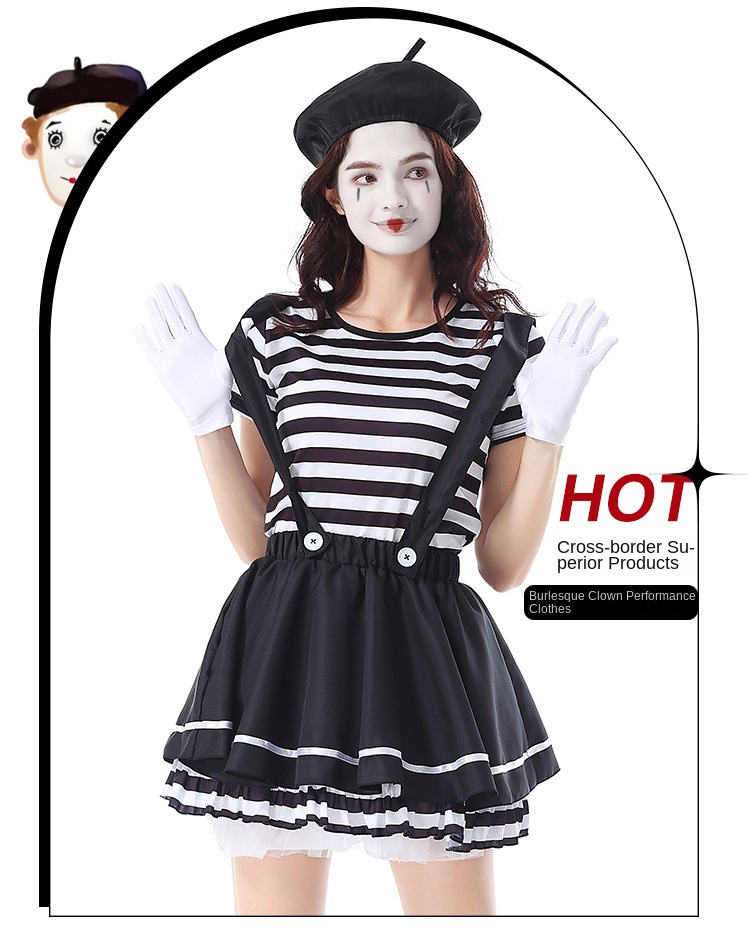 Striped Mime Clown Costume for Women detail image 1