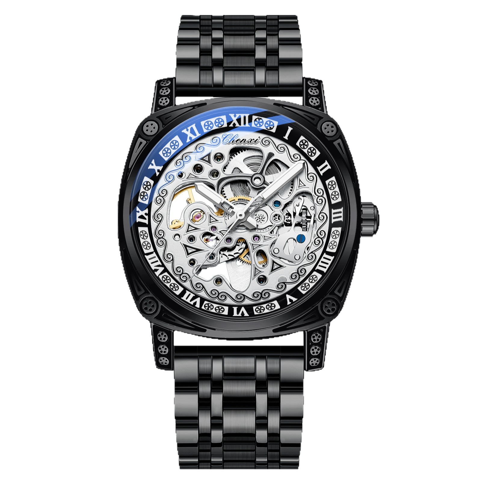 Dress: Vintage Engraved Mechanical Watch Men's Leather Waterproof Hollow-Out Fashion Style Men's