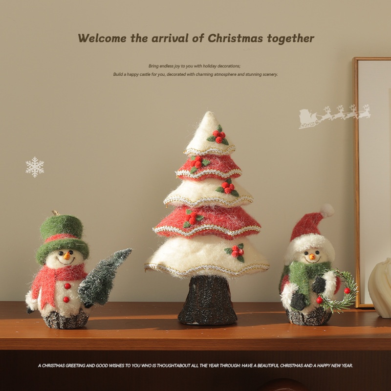 Christmas Fleece Fabric Snowman Christmas Tree Cute Plush Decoration for Counter Display and Window Arrangement