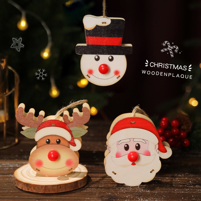 Christmas Wooden Snowman, Christmas Tree Reindeer with LED Lights Hanging Decorations for Window Display Scene Atmosphere Decoration Props