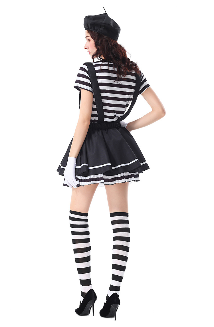 Striped Mime Clown Costume for Women detail image 5