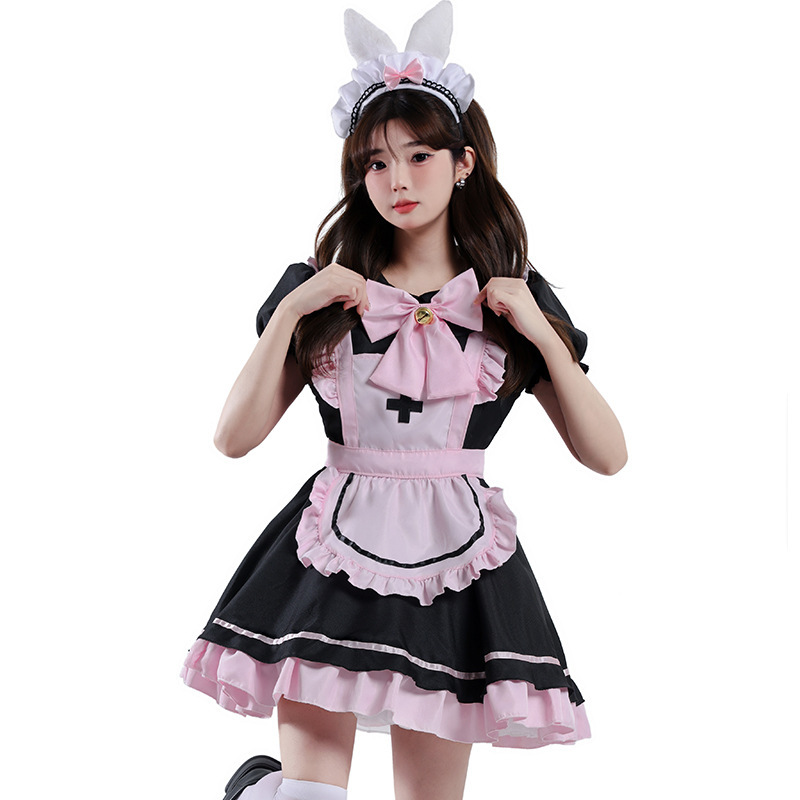 Pink Black Maid Lolita Costume for Women detail image 4