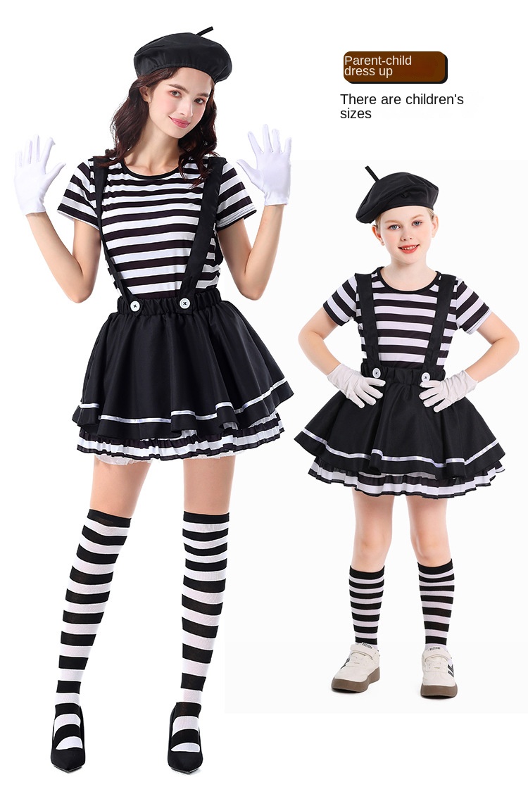 Striped Mime Clown Costume for Women detail image 3