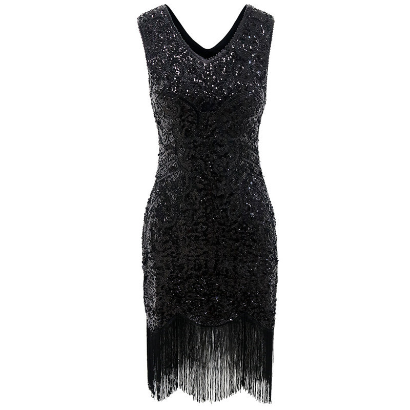 1920s Flapper Gatsby Sequin Fringe Dress for Women detail image 5