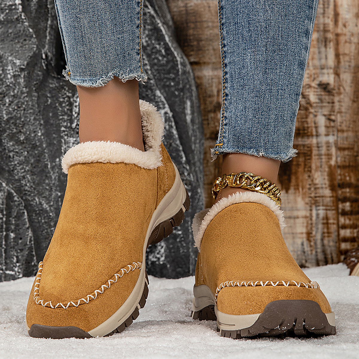 Outdoor snow boots with low cut lightweight and plush cotton tow image 6