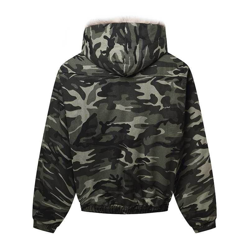 Chaqueta bomber de camuflaje Chaqueta bomber de camuflaje con capucha y forro de pelo verde