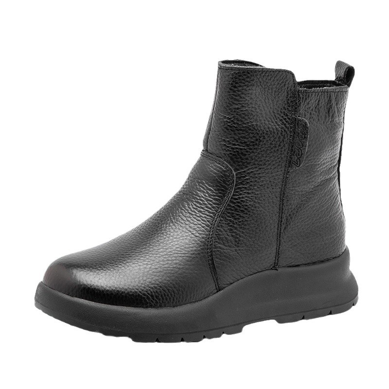 Real leather Martin boots for women side zipper flat slope and snow boots for women 