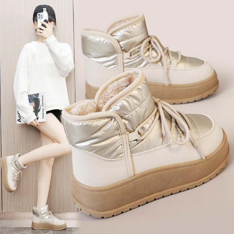 Women's Shoes New Winter Warm Fleece Lined High Top Thick Sole Elevated Cotton Shoes