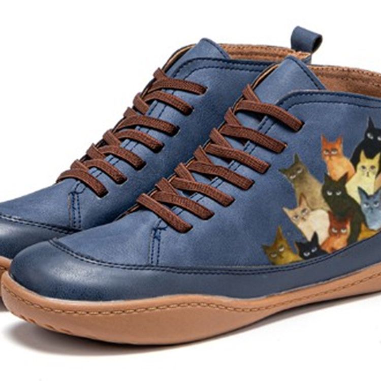 Large women's shoes fashion boots women's round toe low cut front lace up flat bottomed work boots