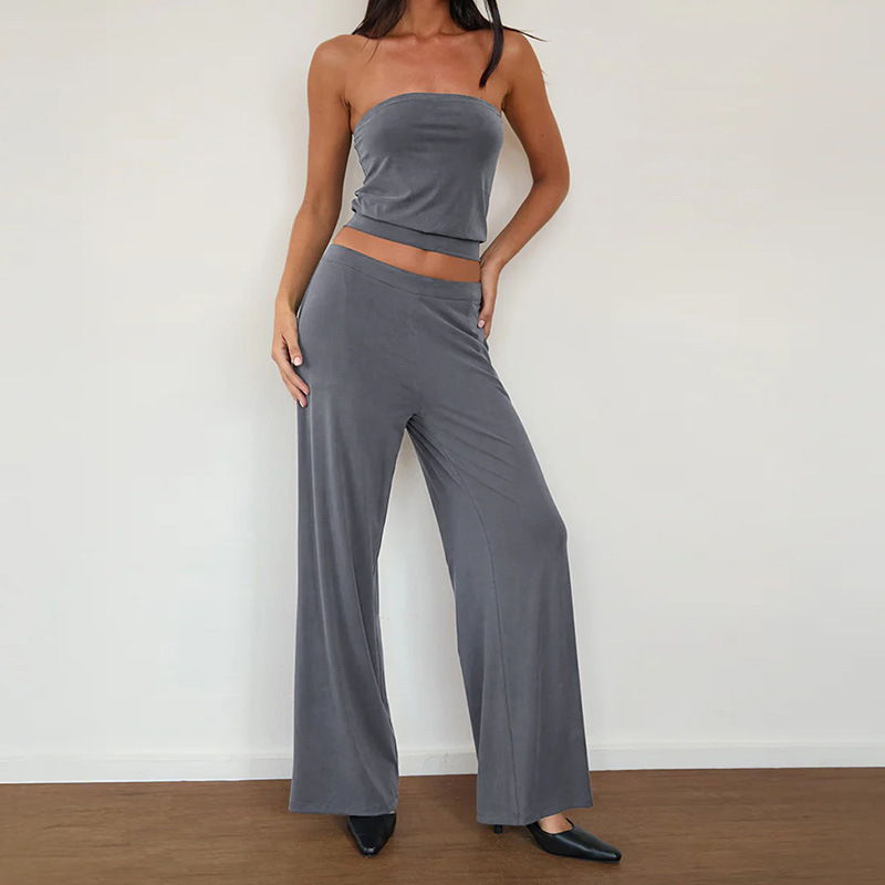 Conjunto de pantalón recto y top, gris