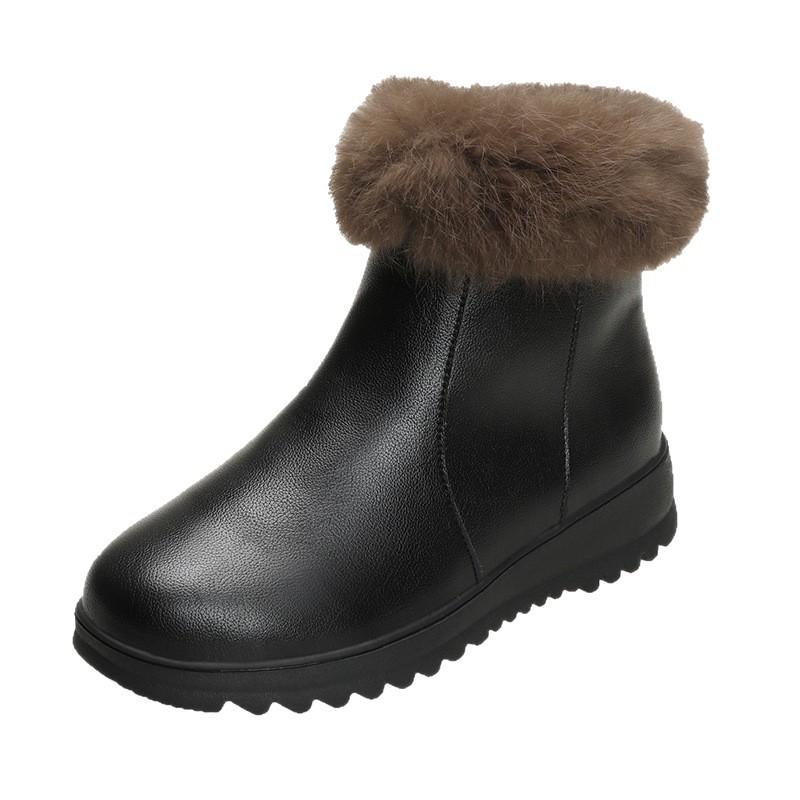 Thick and warm cotton shoes with added fleece, flat bottom and anti slip short tube bread shoes