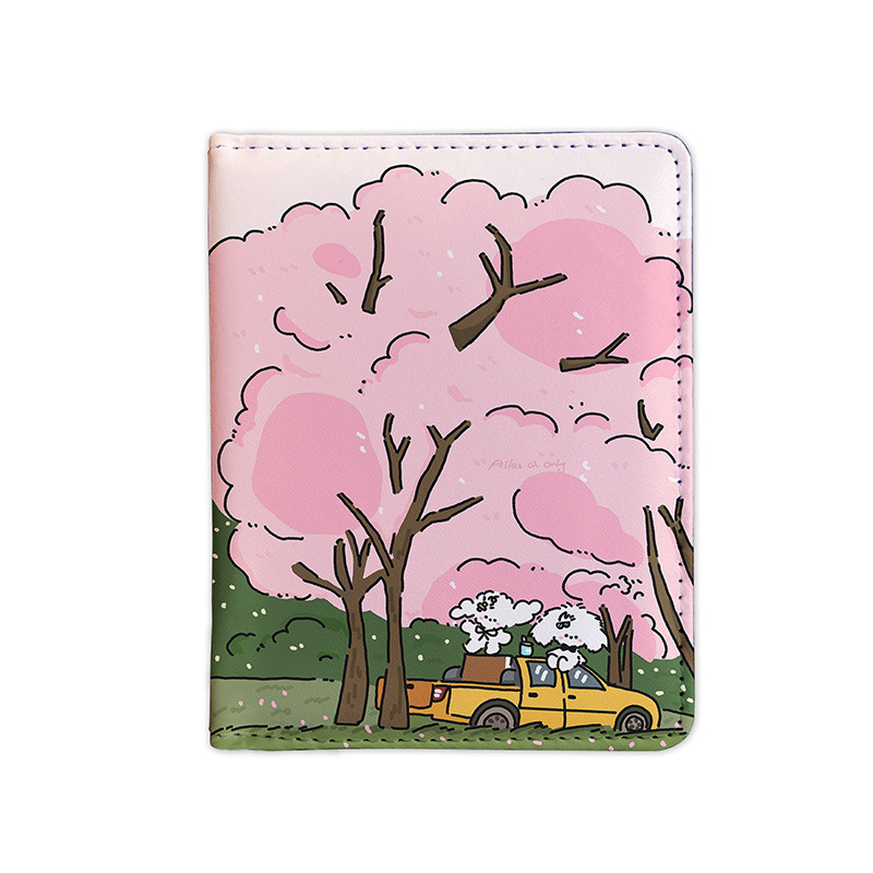 Happy Dog Cute Couple Passport Holder ID Case Protective Sleeve Multi-Function Card Holder Travel Portable Organizer