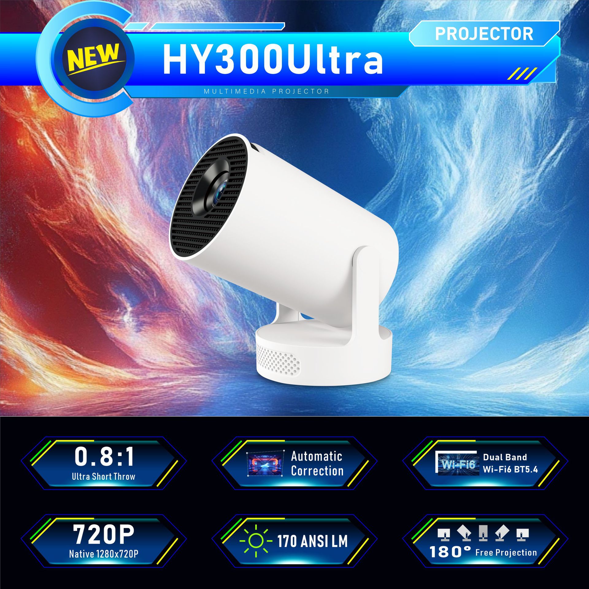HY300Ultra Portable Projector H713 Android Barrel High-Definition Home Outdoor Projector