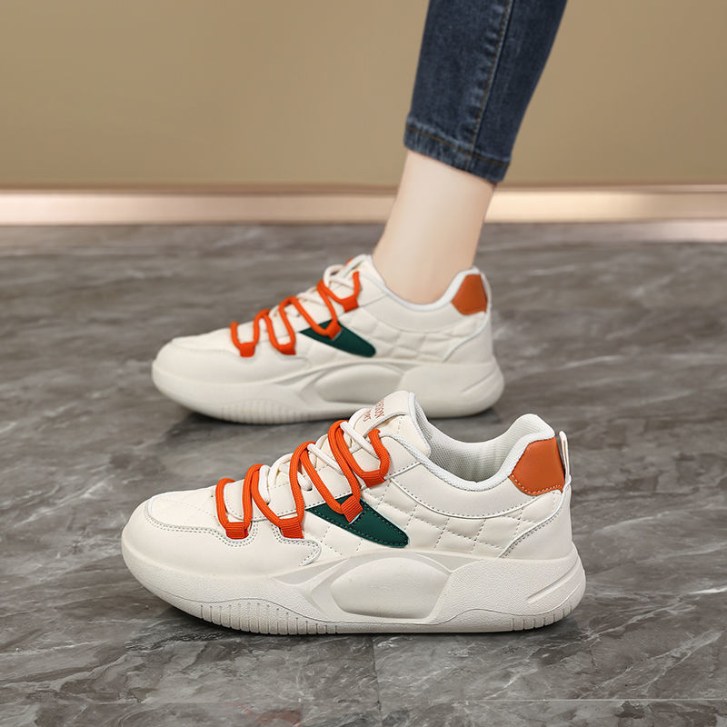 Golden Step Comfort Women's White Sneakers New Autumn Style Thick Sole Dad Shoes Round Toe Sport