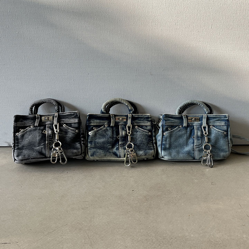Vintage Denim Pants Platinum Bag Fashion Versatile Handbag Stylish Shoulder Crossbody Bag for Women