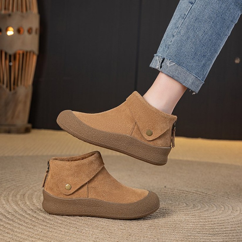 Boken shoes women's soft soled warm cotton shoes round toe flat bottomed short boots image 4