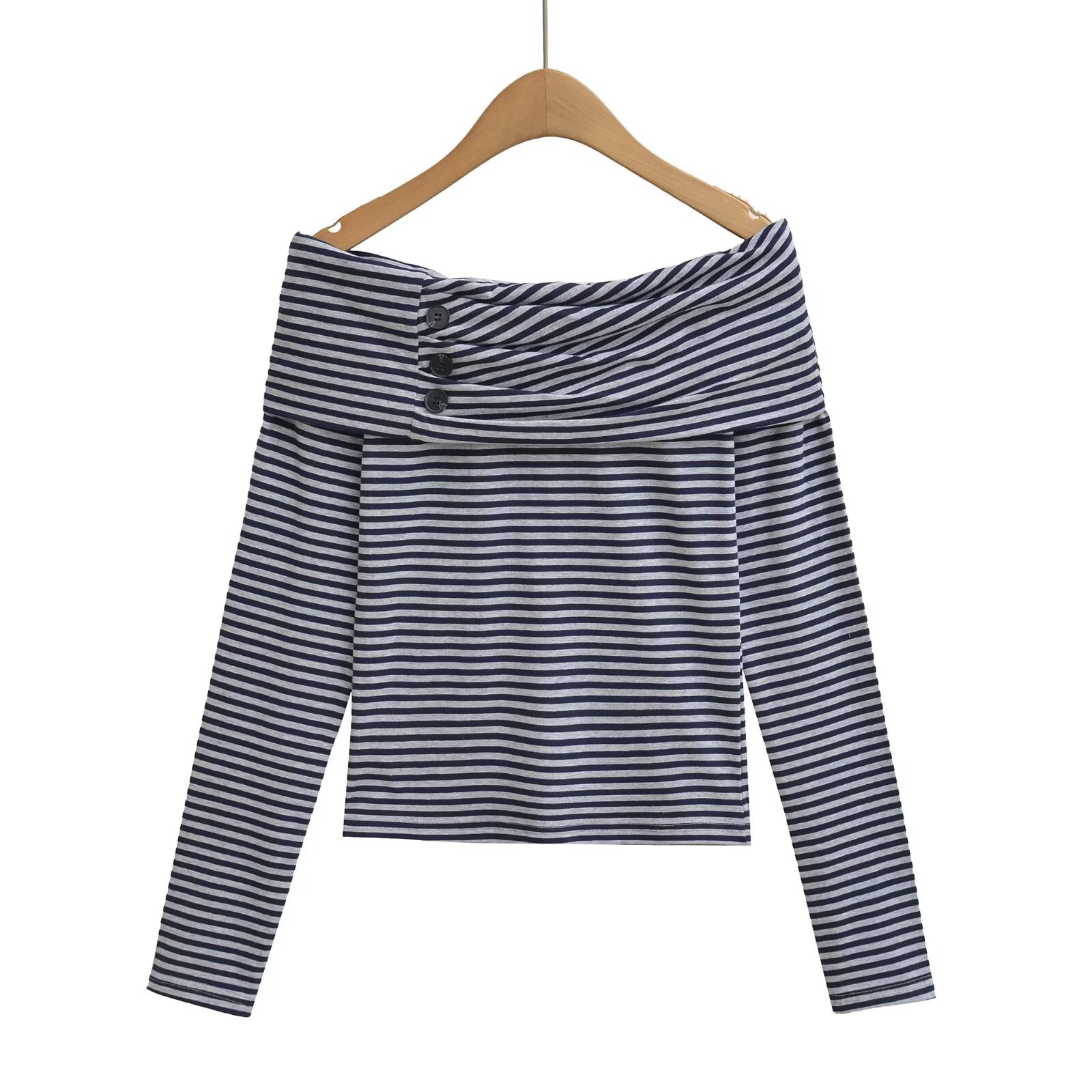 Camiseta a rayas con hombros descubiertos, vista frontal