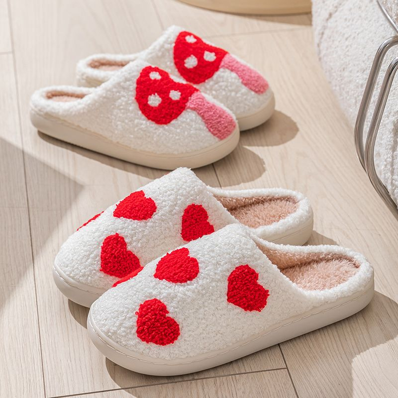 Cute Strawberry Cartoon Cotton Slippers for Couples Non-Slip Thick Sole Indoor Warm Fleece Slippers image 3