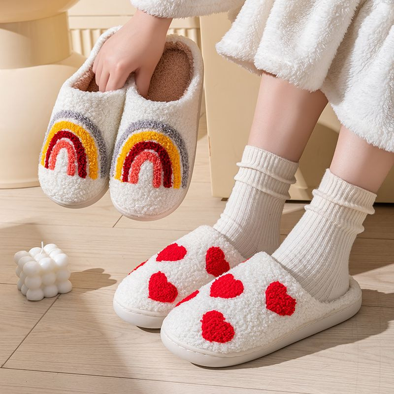 Cute Strawberry Cartoon Cotton Slippers for Couples Non-Slip Thick Sole Indoor Warm Fleece Slippers image 4