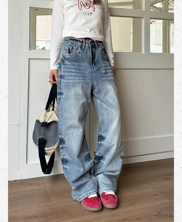 Jeans rectos vintage azul desgastado