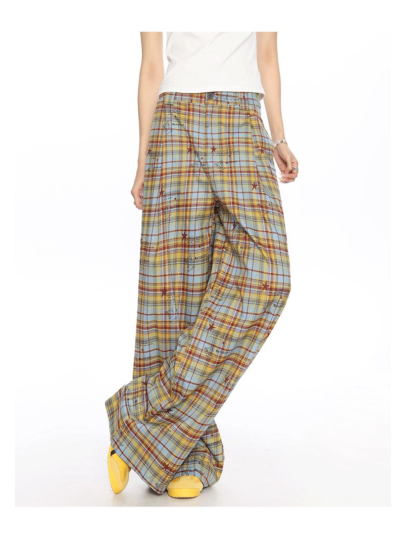 Pantalón casual a cuadros amarillos y azules