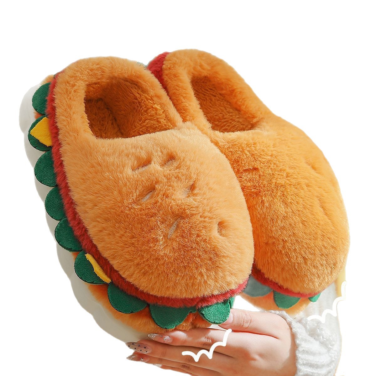 Cartoon Hamburger Cotton Shoes Women Winter New Cute Outdoor Wear Warm Home Slip-Resistant