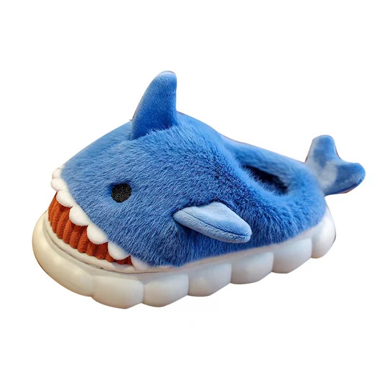 Cotton Slippers for Women Winter Shark Cartoon Cute Fleece Lined Thick Anti-Slip Quiet Indoor Warm
