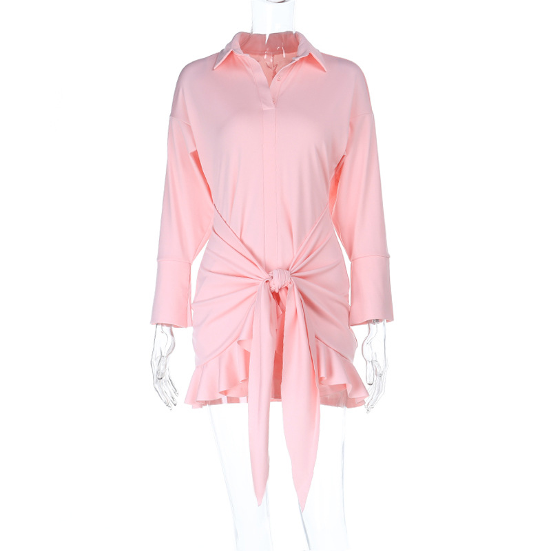 Lotus leaf edge strap casual elegant solid color long sleeved shirt ...