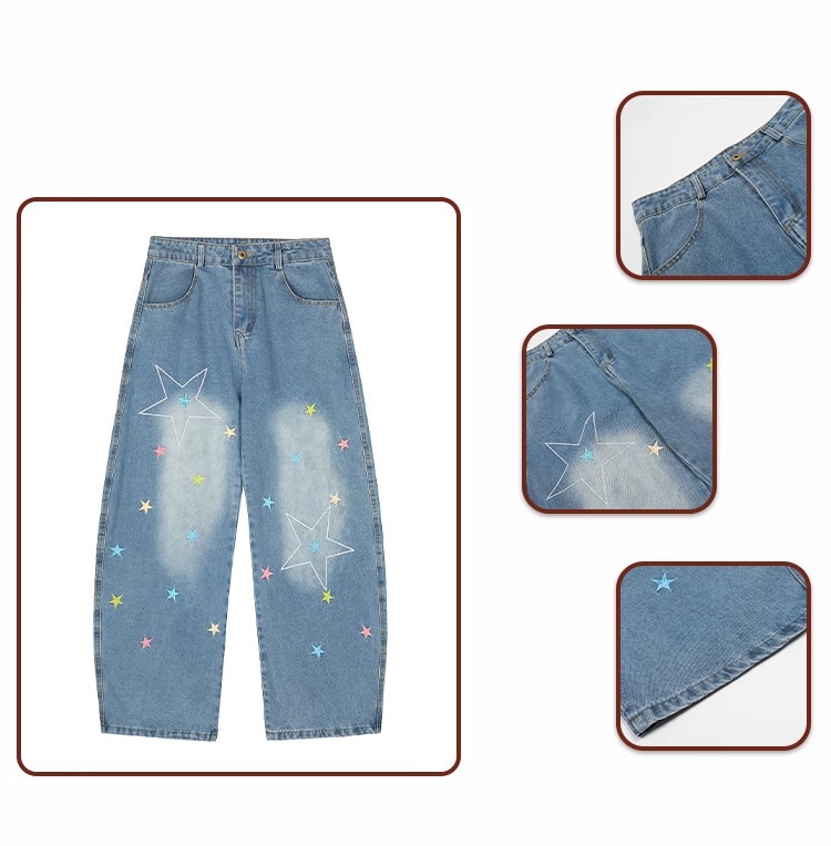 Detalle bordado estrellas en jeans rectos mujer