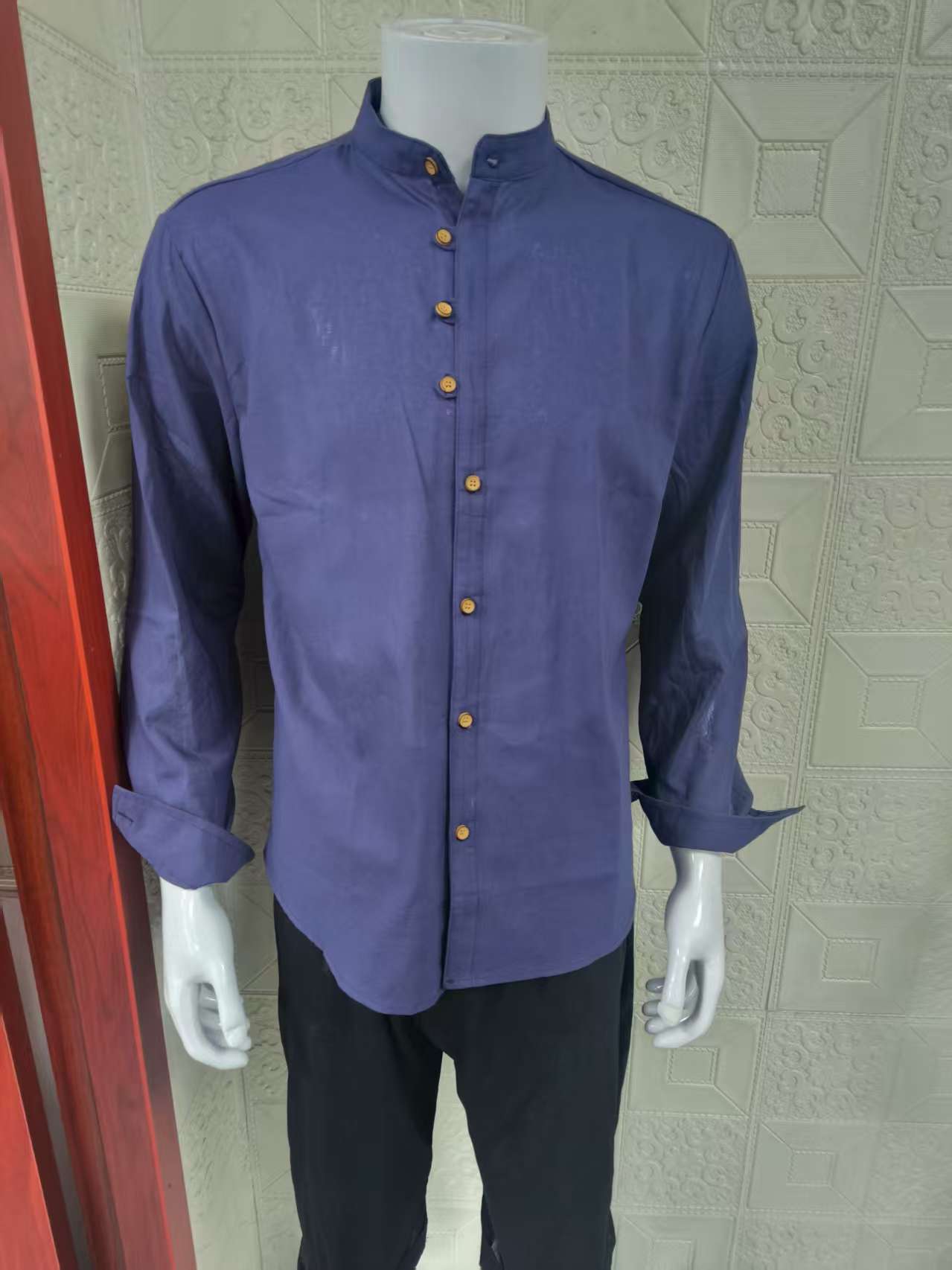 Casual Men's Linen Shirt Gentleman Style Stand Collar Cotton Linen Blouse 1826356EBF5EB30BB093F91EF978FD9B