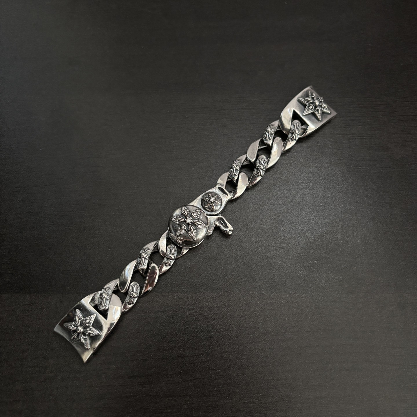 Silver Plated Rhinestone Hexagram Watch Band for Men, Fashionable and Unique Retro Punk Style Buckle
