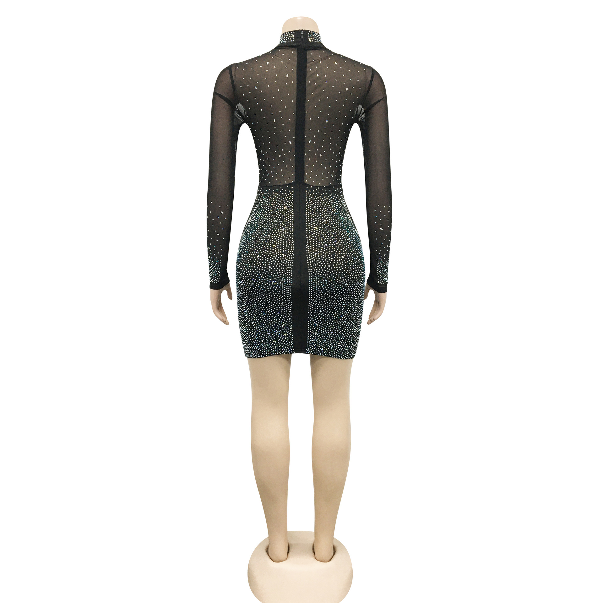 Back view fashion club glitter mesh sheer dress for women