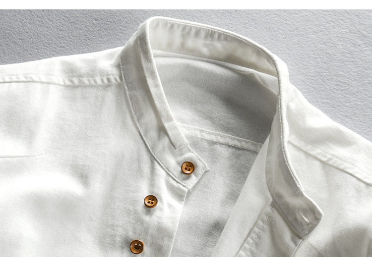 Casual Men's Linen Shirt Gentleman Style Stand Collar Cotton Linen Blouse 294373C8419571F39DE185387B0F2652