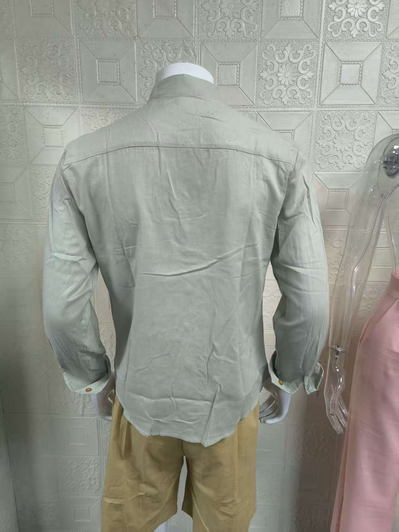 Casual Men's Linen Shirt Gentleman Style Stand Collar Cotton Linen Blouse 5693A1CA92000E8EB22E7C247D18531B