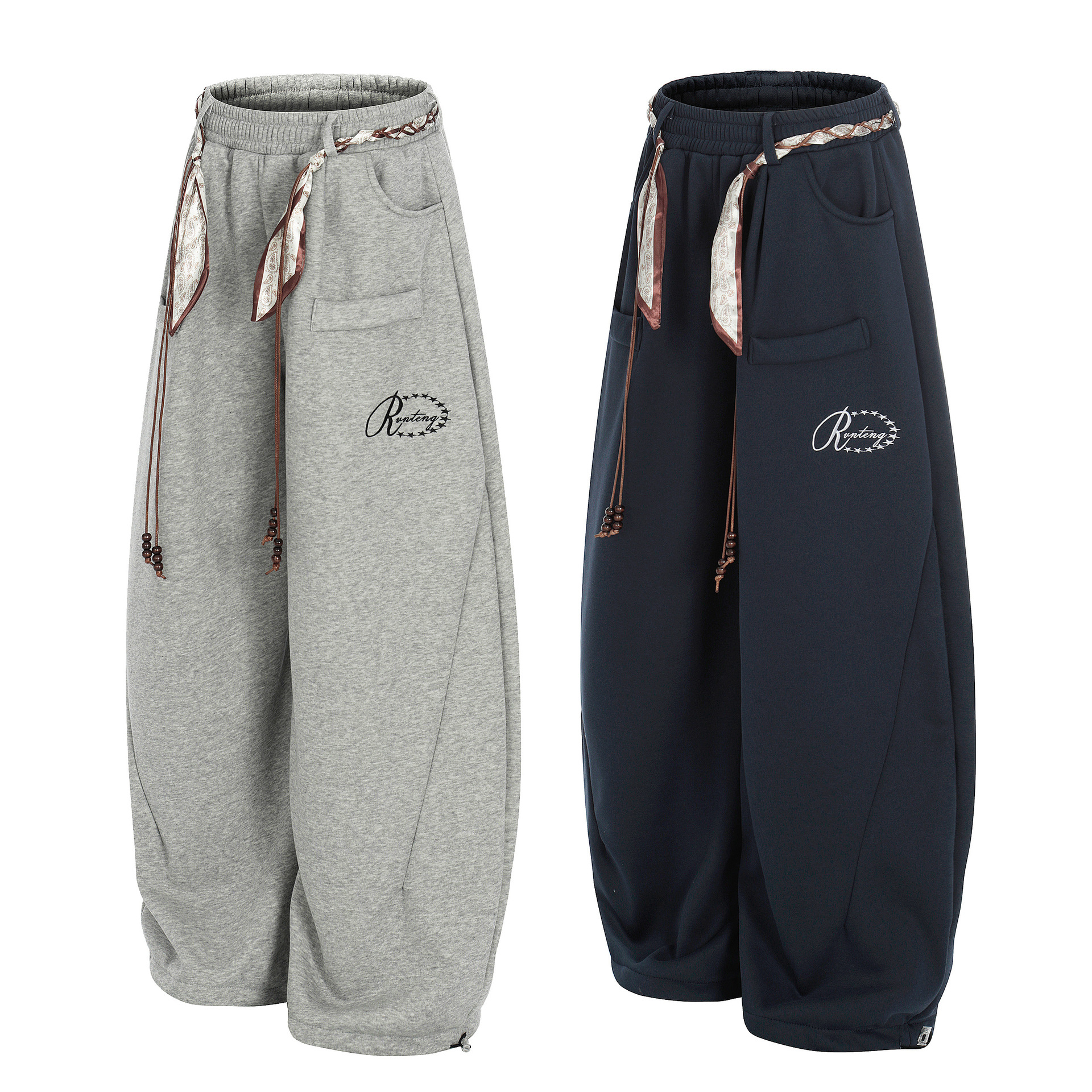Pantalones anchos de mujer en gris