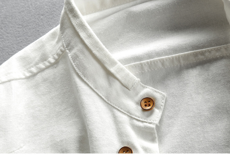 Casual Men's Linen Shirt Gentleman Style Stand Collar Cotton Linen Blouse 79CBFB92CA84D4F785021B2920196F6F