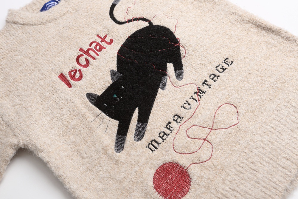 Pull manches longues-bleu-vue de face-beige vue chaton-1